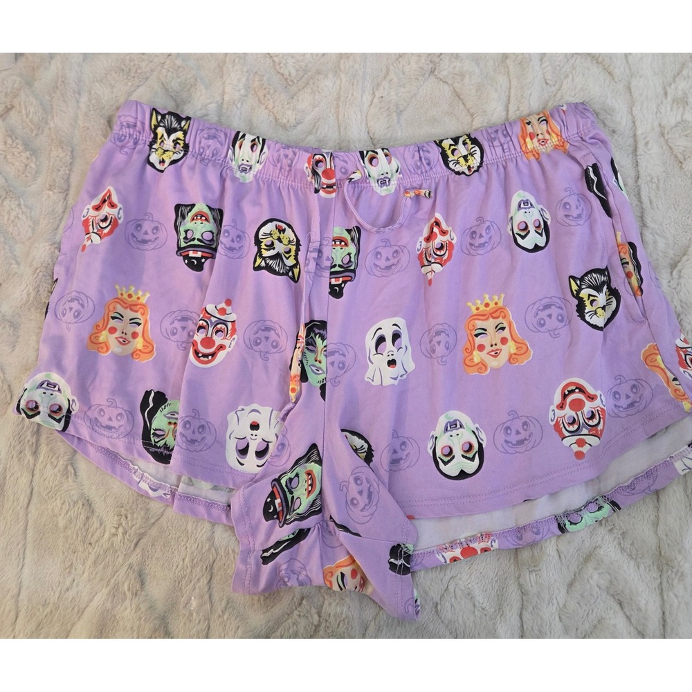 Way to Celebrate Halloween Pajama Shorts Purple Monster Mask Print Medium 8-10